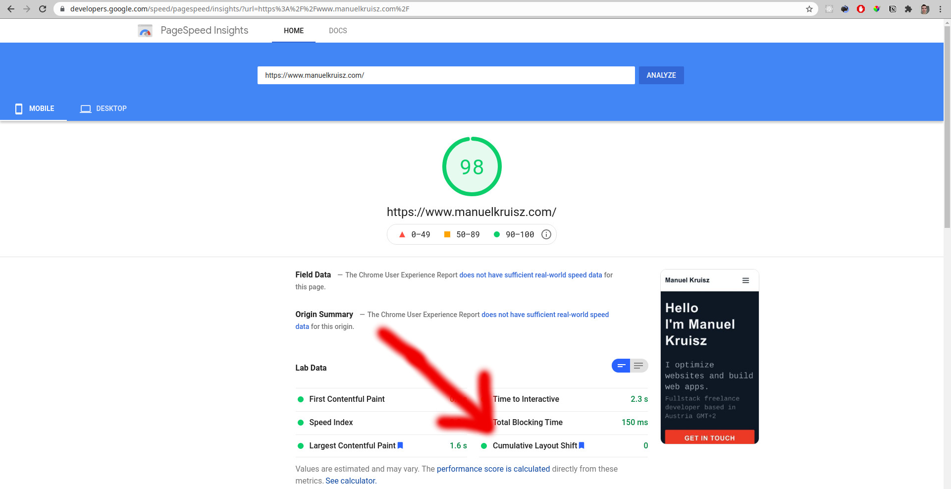 CLS metric is shown on https://developers.google.com/speed/pagespeed