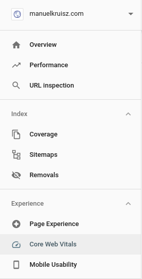 core web vitals entry in google search console