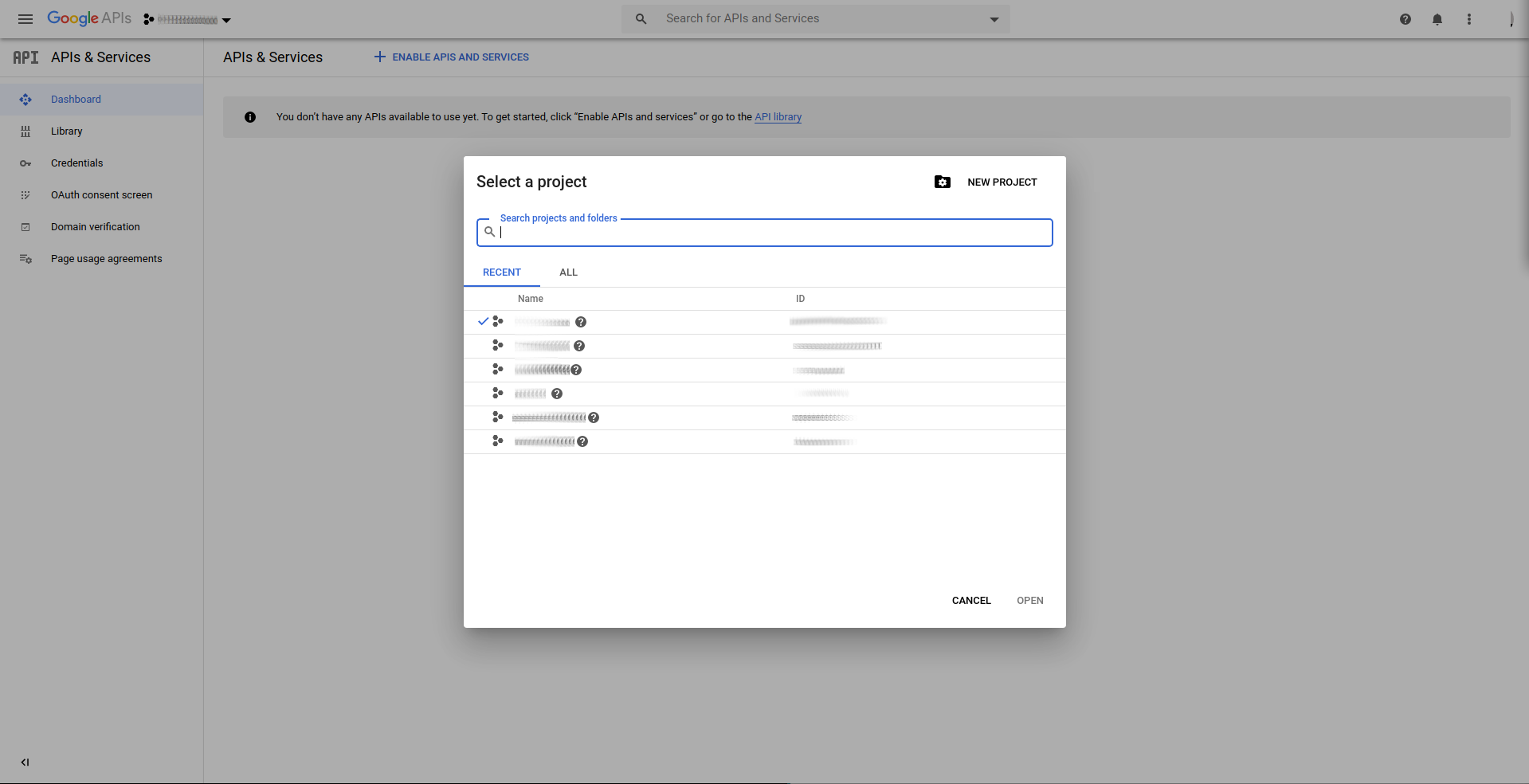 Google Developer Console Create New Project